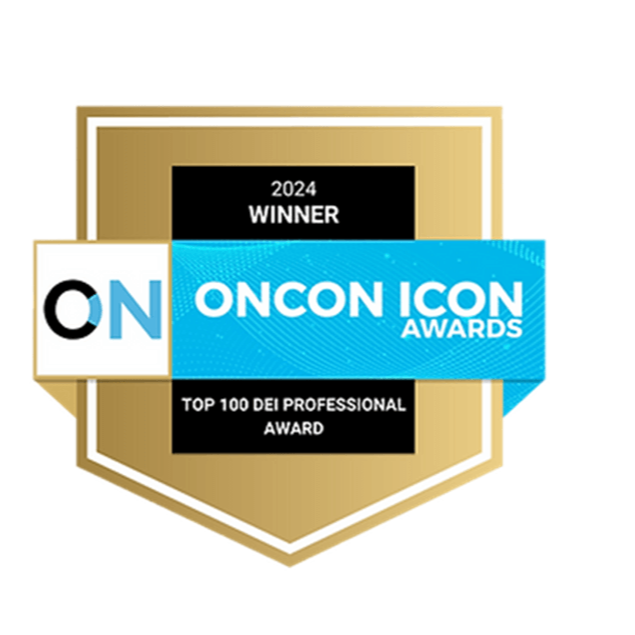 2024 Winner. Oncon Icon Awards, Top 100 DEI Professional Award badge.