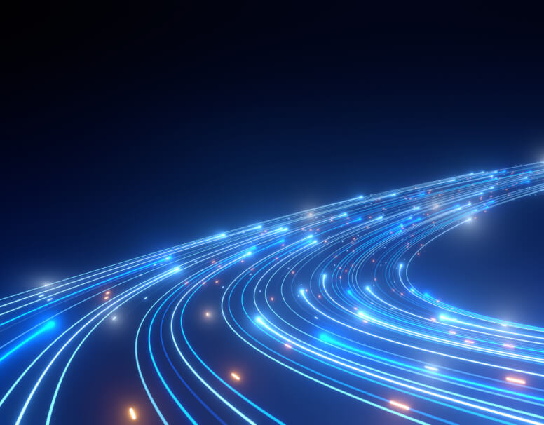 Streams of light blue data points against a dark background