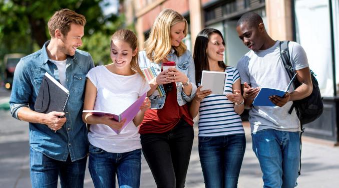 College students walking on campus