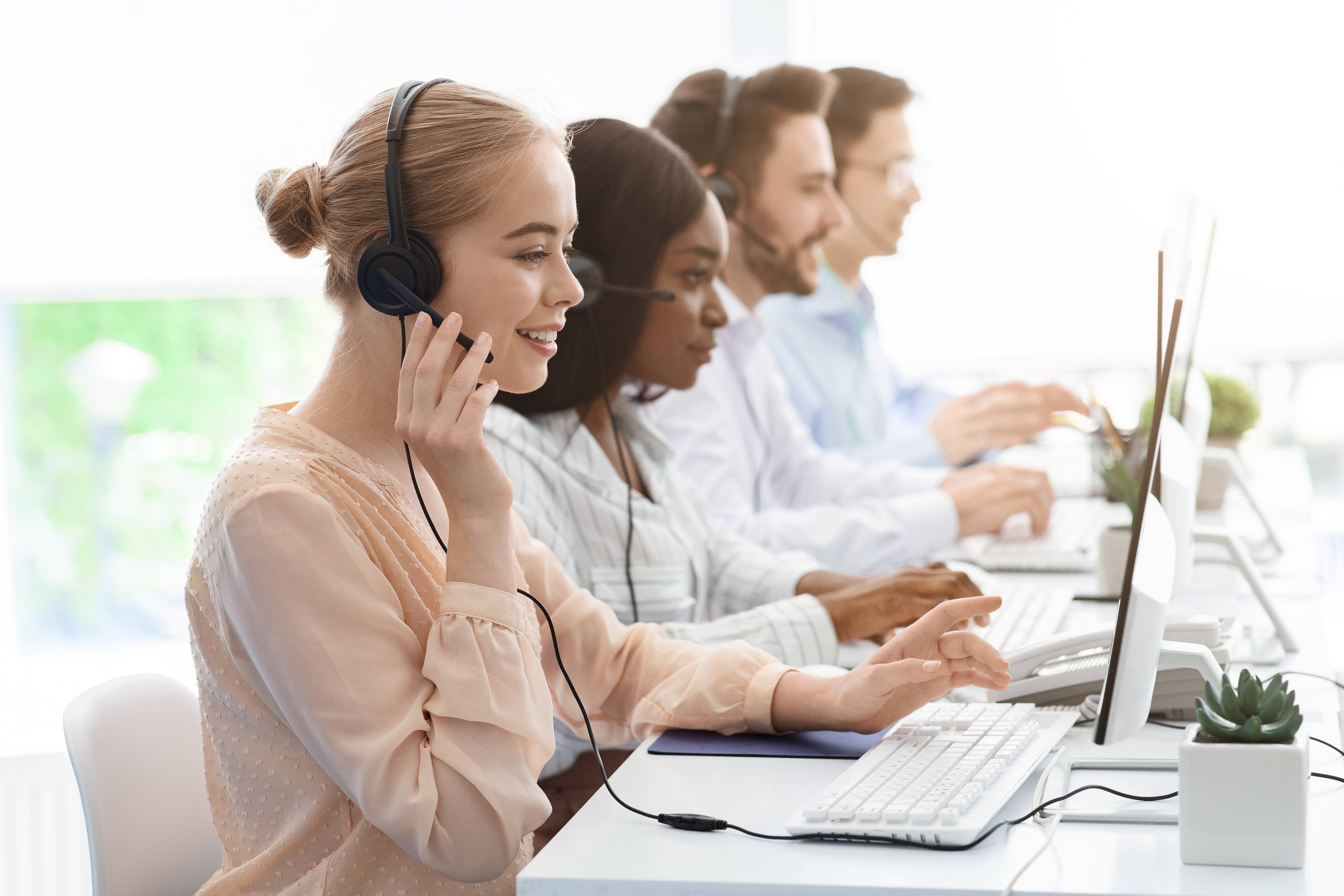 Customer service representative taking a call
