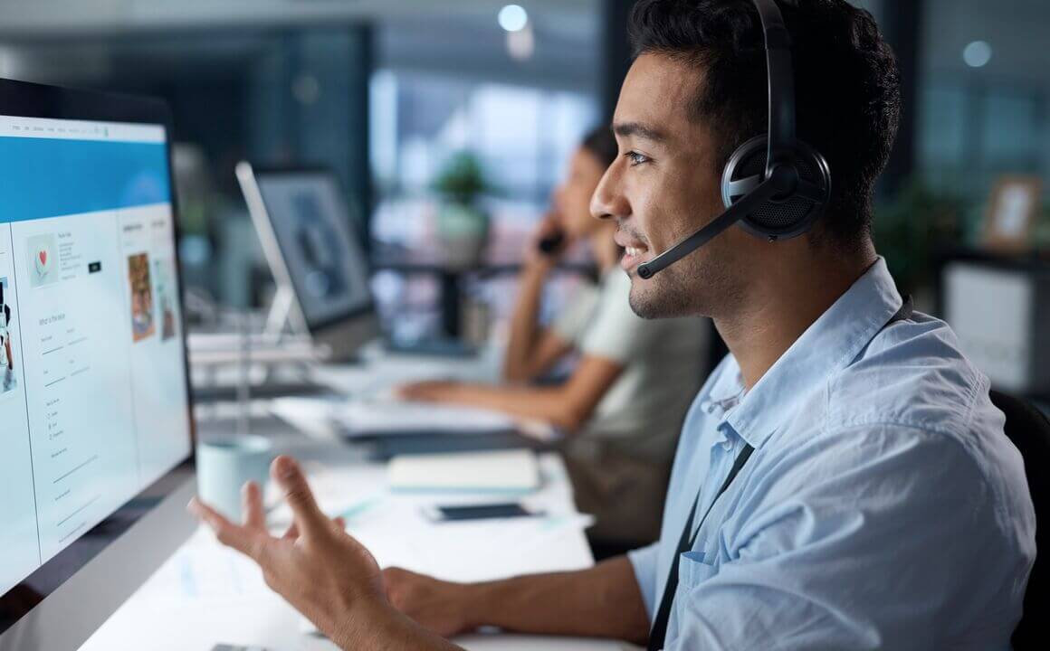 Smiling call center worker