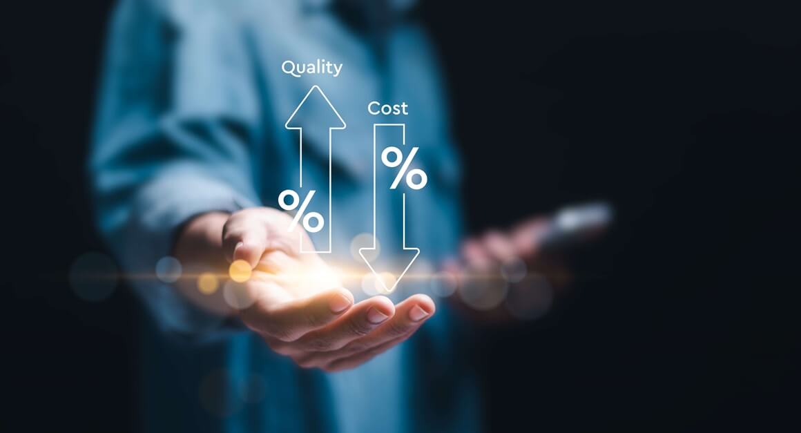 Diagram showing increased quality and decreased cost