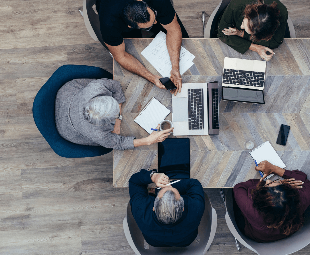 Ariel view of a team meeting.