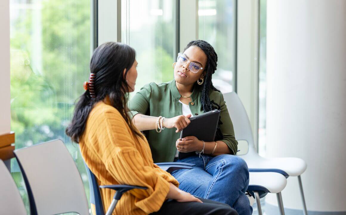 Two women talking