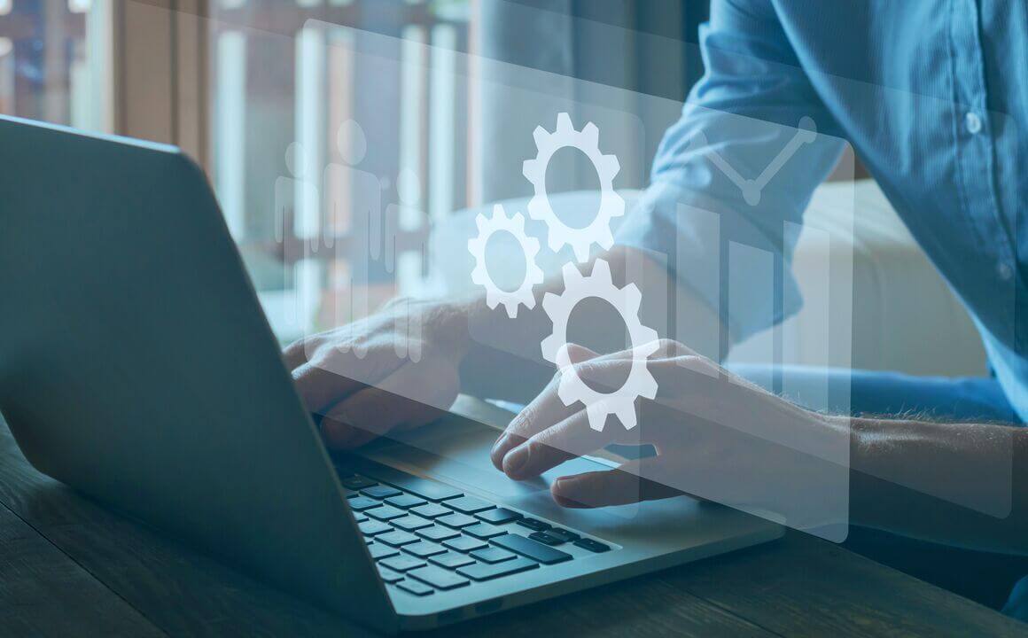 Business process workflow development on virtual screen.