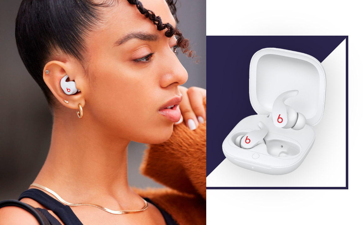 Image of woman wearing Beats Fit Pro Earbuds.