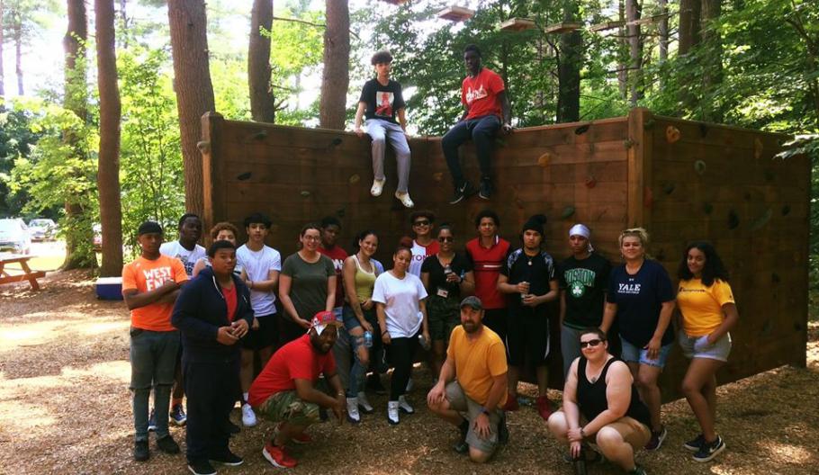 Image of students in the Detention Diversion Advocacy Program getting ready to participate in a team-building activity.