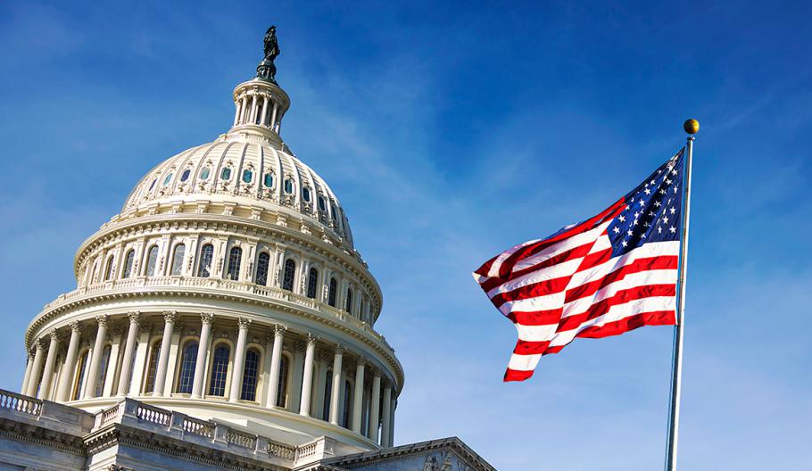 Image of the American flag flying in the capitol