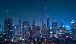 Image of a digital city at night time